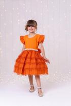 Vestido Infantil Terracota Glitter Festa Luxo - Tecido 100% Poliéster
