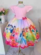 Vestido Infantil Todas Princesas Juntas Festa Luxo Aniversário