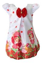 Vestido Infantil Trapézio Temático Menina Morango Vermelho