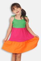 Vestido Infantil Três Marias Verde Rosa Laranja - Destak Vestido Infantil Três Marias Verde Rosa Laranja - Destak