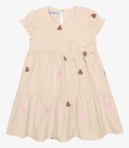 Vestido Infantil Tricoline Corações Trick Nick Bege