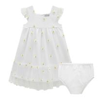 Vestido Infantil Tule Bordado Calcinha Tricoline Margarida