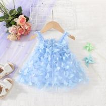 Vestido Infantil Tule com Aplicação de Borboletas