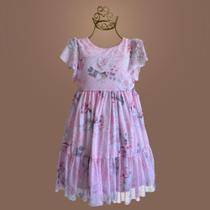 Vestido Infantil Tule Rosas Modelo Delicado com Flores Vestido Infantil Tule Rosas Modelo Delicado com Flores