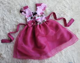 Vestido Infantil Tule Temático Minnie Rosa