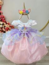 Vestido Infantil Unicórnio Colorido Luxo Festa super luxo festa RO4613