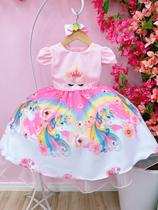 Vestido Infantil Unicórnio Rosa Acompanha a Tiara Vestido Infantil Unicórnio Rosa Acompanha a Tiara