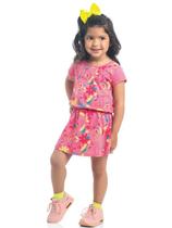 Vestido Infantil Verão Animais e Flores Neon Rosa - Kamylus Vestido Infantil Verão Animais e Flores Neon Rosa - Kamylus