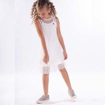 Vestido Infantil Verão Canelado e Sobreposição Vestido em Renda Off White 2 peças - Kiki Xodó