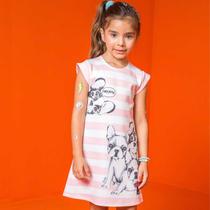 Vestido Infantil Verão em Fly Tech Cachorrinhos Rosa Tam 1 a 12 - Kukiê