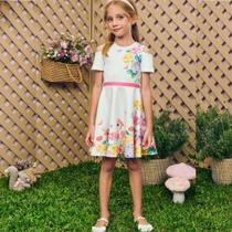 Vestido Infantil Verão em Fly Tech Flores Tam 6 a 14 - Infanti