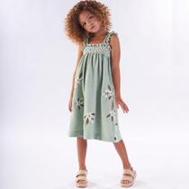 Vestido Infantil Verão Em Jacquard Flores Bordadas - Kiki Xodó