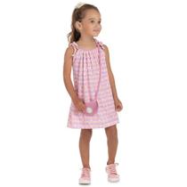 Vestido Infantil Verão Em Relive Xadrez e Bolsa - Pic Nic