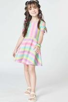 Vestido Infantil Verão Menina em Crepe Listrado com detalhe aberto nas mangas Kukiê