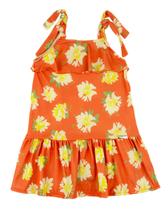 Vestido Infantil Verão Sem Mangas Microfibra Estampa Digital Floral - Laranja