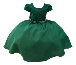 Vestido Infantil Verde Bandeira Busto Com Renda Luxo Festa Vestido Infantil Verde Bandeira Busto Com Renda Luxo Festa