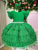 Vestido Infantil Verde Bandeira Glitter Festa Luxo