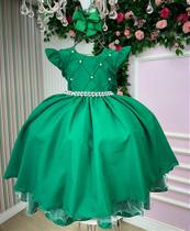 Vestido Infantil Verde Bandeira Menina Luxo