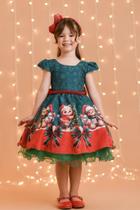 Vestido Infantil Verde Bandeira Ursinhos Festas Natal Meninas Vestido Infantil Verde Bandeira Ursinhos Festas Natal Meninas