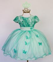 Vestido Infantil Verde Borboleta Daminha Luxo E Coroa Vestido Infantil Verde Borboleta Daminha Luxo E Coroa