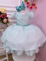 Vestido Infantil Verde Claro Cinto de Pérolas Casamentos festas