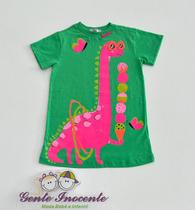 Vestido Infantil Verde Clorofila Estampa Dinossauro Rosa Bimbi Vestido Infantil Verde Clorofila Estampa Dinossauro Rosa Bimbi