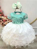 Vestido Infantil Verde Jardim Encantado com Saia de Babados