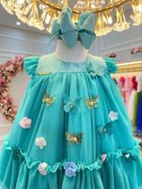 Vestido Infantil Verde Jardim Encantado Luxo festa Vestido Infantil Verde Jardim Encantado Luxo festa