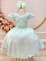 Vestido Infantil Verde Menta Busto Com Nervuras Flores Festas