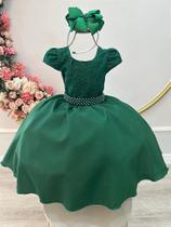 Vestido Infantil Verde Militar com Renda para Festas