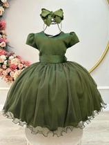 Vestido Infantil Verde Oliva Daminha Festas Midi - Tamanho P a GG Vestido Infantil Verde Oliva Daminha Festas Midi - Tamanho P a GG