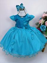 Vestido Infantil Verde Renda Aplique Borboletas Flor Luxo Festa