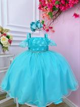 Vestido Infantil Verde Tiffany Bolinhas C/ Pérolas e Strass Luxo Festa 2850VD - Utchuk Kids