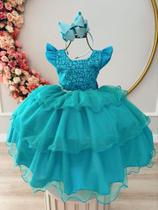 Vestido Infantil Verde Tiffany C/ Renda Glitter Strass Festas luxo festa
