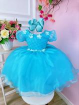 Vestido Infantil Verde Tiffany Princesas C/ Aplique Flores Luxo Festa 1293VT