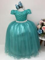 Vestido infantil verde tule renda longo dama luxo casamento - enjoy