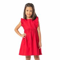 Vestido Infantil Vermelho Algodão Manga Babados Vrasalon Vestido Infantil Vermelho Algodão Manga Babados Vrasalon
