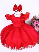Vestido Infantil Vermelho Aplique Borboletas Pérolas Luxo - tamanho 1 - Princesas