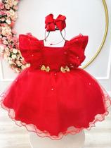 Vestido Infantil Vermelho Broches Dourados Natal Festa Super luxo festa 3386VV