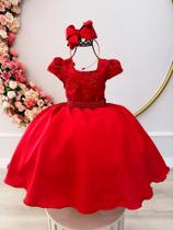 Vestido Infantil Vermelho Busto Com Renda e Cinto de Pérolas Super luxo festa 0600VM