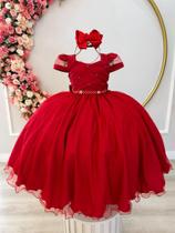 Vestido Infantil Vermelho C/ Busto Nervura C/ Pérolas Damas Luxo Festa 2782VM - utchuk kids