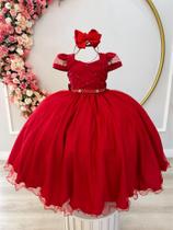 Vestido Infantil Vermelho C/ Busto Nervura C/ Pérolas Damas super luxo festa 2782VM - utchuk kids