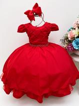 Vestido Infantil Vermelho Cinto De Pérolas Casamento Luxo