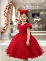 Vestido Infantil Vermelho Com Busto Nervura Festas Daminhas