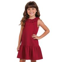 Vestido Infantil Vermelho com Gola Bordada Elegante Festa -