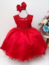 Vestido Infantil Vermelho Com Renda Cinto Pérolas Super luxo festa 1488VE