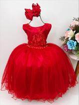 Vestido Infantil Vermelho Damas de Honra Cinto Pérola Strass Super luxo festa 2124VQ