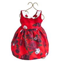 Vestido infantil vermelho flores gola