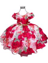 Vestido Infantil Vermelho Florido de Luxo Perfeito para Princesa Festa Daminha Casamento Natal