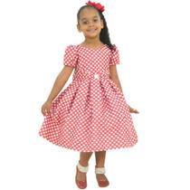 Vestido Infantil Vermelho Fosco Poá Bolinhas Brancas